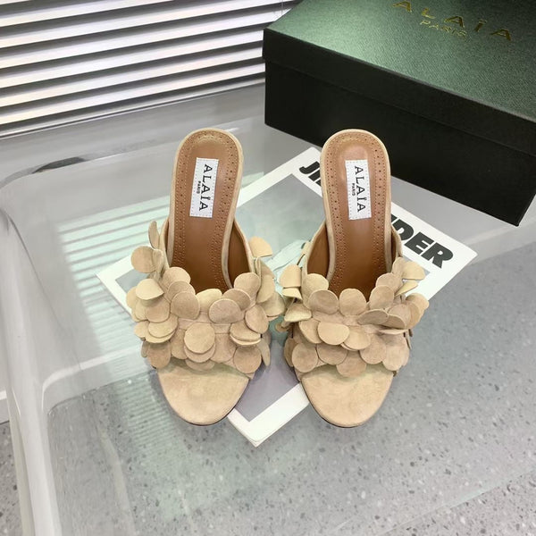 Alaia Confetti Leather Mules Pale Yellow Sheepskin Cowhide 293167