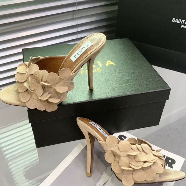 Alaia Confetti Leather Mules Pale Yellow Sheepskin Cowhide 293167