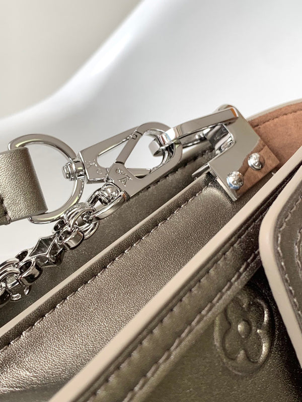 LV Dauphine Bag 20cm Metallic Sliver Monogram Embossed Cafskin