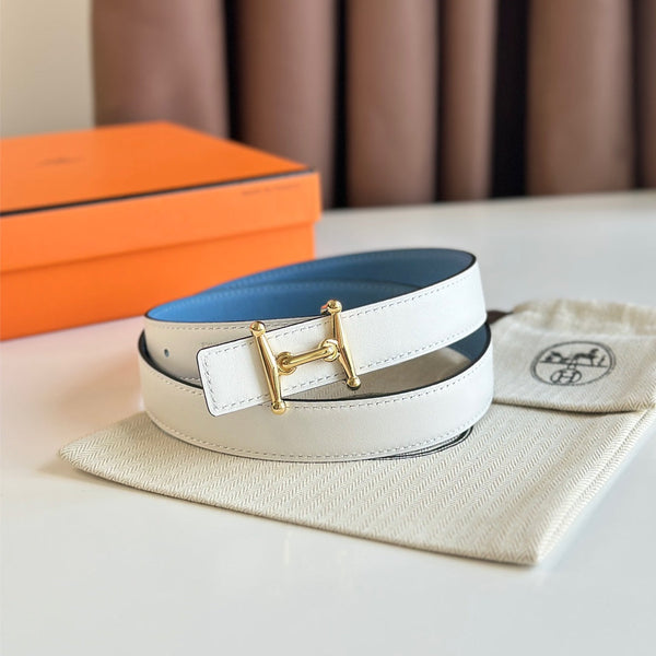 HM Gold Mors H buckle & Reversible 24 mm belt Blue White leather 125359
