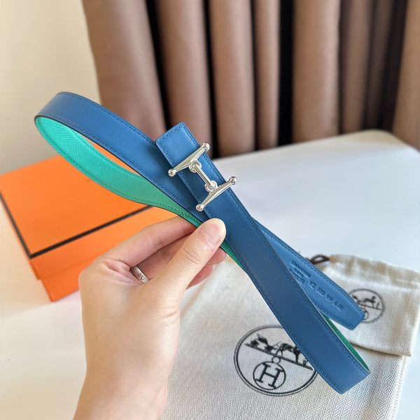 HM Silver Mors H buckle & Reversible 24 mm belt Blue Green leather 125358