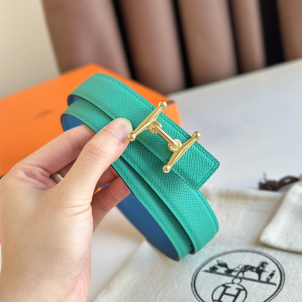 HM Gold Mors H buckle & Reversible 24 mm belt Blue Green leather 125357