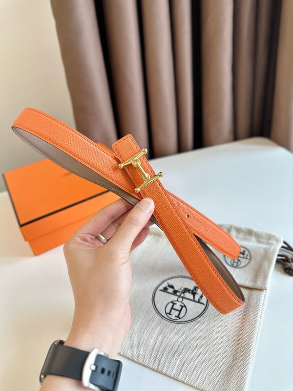 HM Gold Mors H buckle & Reversible 24 mm belt Orange Beige Leather 125355