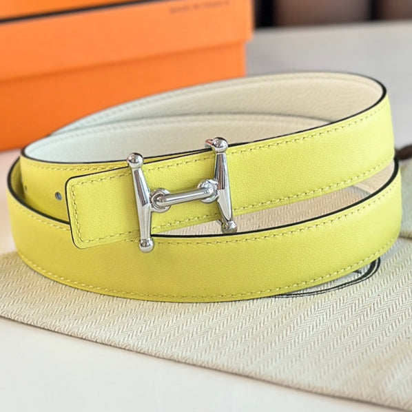 HM Silver Mors H buckle & Reversible 24 mm belt Yellow Beige leather 125367