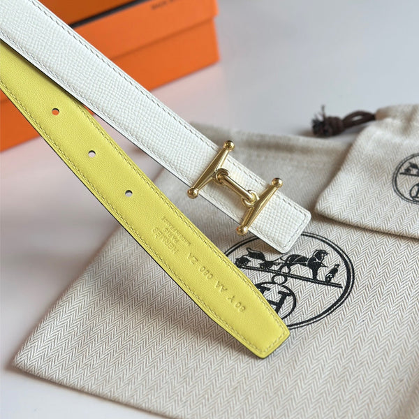 HM Gold Mors H buckle & Reversible 24 mm belt Yellow Beige leather 125368