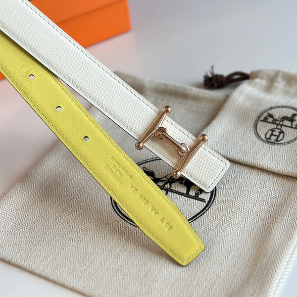 HM Pink Gold Mors H buckle & Reversible 24 mm belt Yellow Beige leather 125366