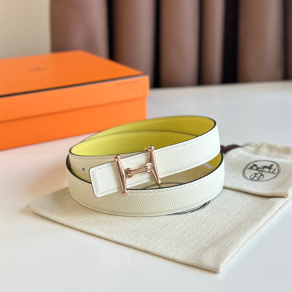 HM Pink Gold Mors H buckle & Reversible 24 mm belt Yellow Beige leather 125366