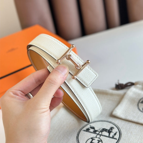 HM Pink Gold Mors H buckle & Reversible 24 mm belt Brown White leather 125363