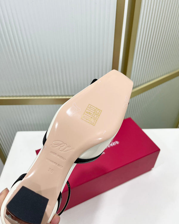 Trompette Metal Buckle Slingback Pump 45 Black White Patent Leather