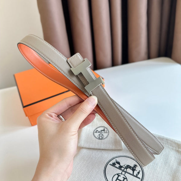 HM Silver Constance & Reverible Belt Brown Etoupe Leather 125372