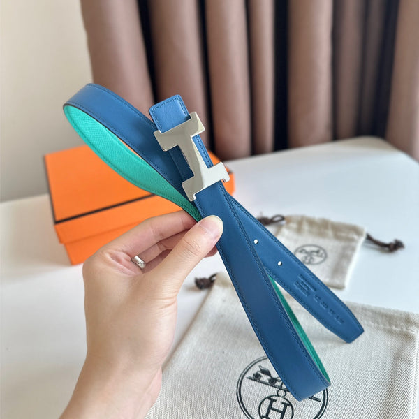 HM Silver Constance & Reverible Belt Blue Green Leather 125373