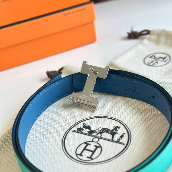 HM Silver Constance & Reverible Belt Blue Green Leather 125373