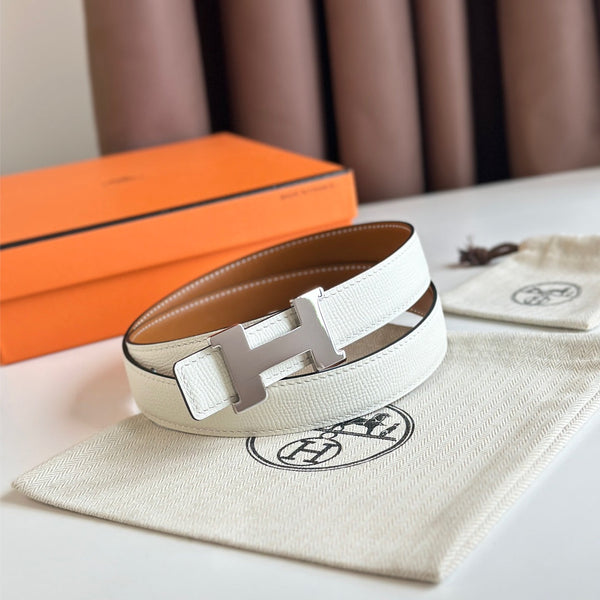 Cintura HM Silver Constance & Reverible in pelle marrone bianca 125375