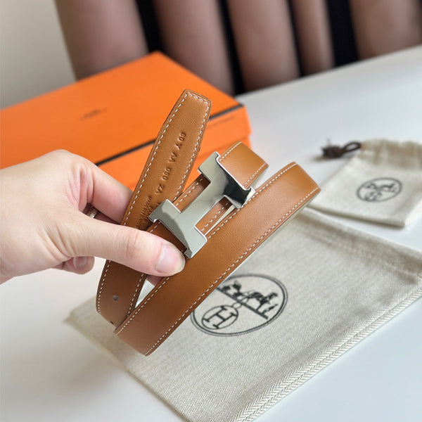 Cintura HM Silver Constance & Reverible in pelle marrone bianca 125375