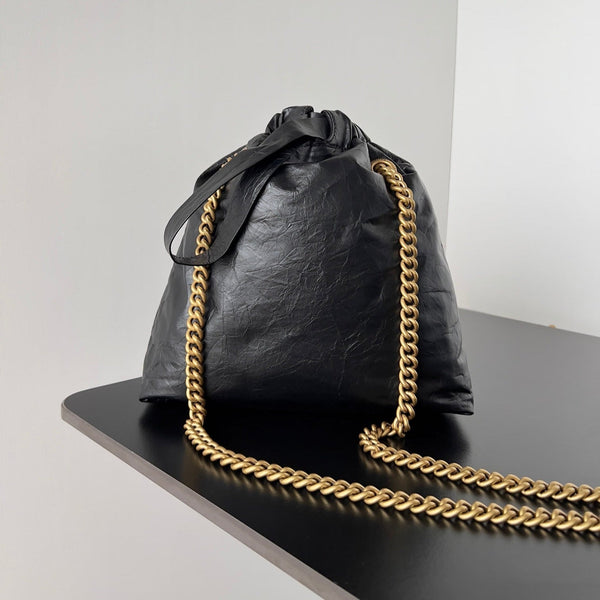 CRUSH SMALL TOTE BAG 26 IN BLACK CRUSHED CALFSKIN GOLD HARDWARE