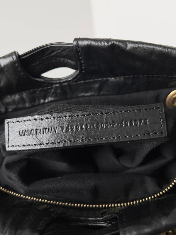 CRUSH SMALL TOTE BAG 26 IN BLACK CRUSHED CALFSKIN GOLD HARDWARE