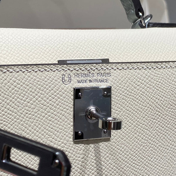 HM Mini Kelly 19cm Cream Cloud Blue Epsom Silver Hardware