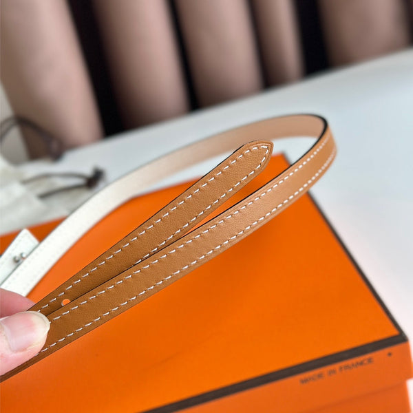 HM ROULIS BUCKLE & REVERSIBLE CINNAMON BROWN AND WHITE LEATHER STRAP 13MM SILVER HARDWARE