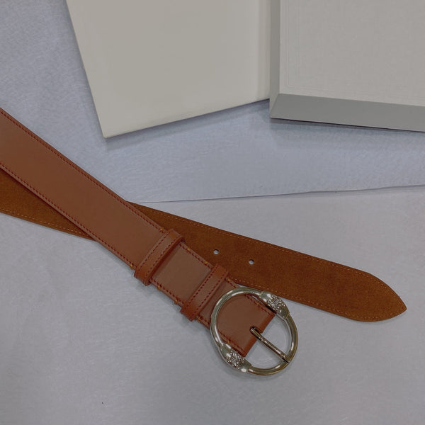 CL LARGE 35MM TWIN TRIOMPHE BELT IN BRONZE BROWN CALFSKIN SILVER HARDWARE