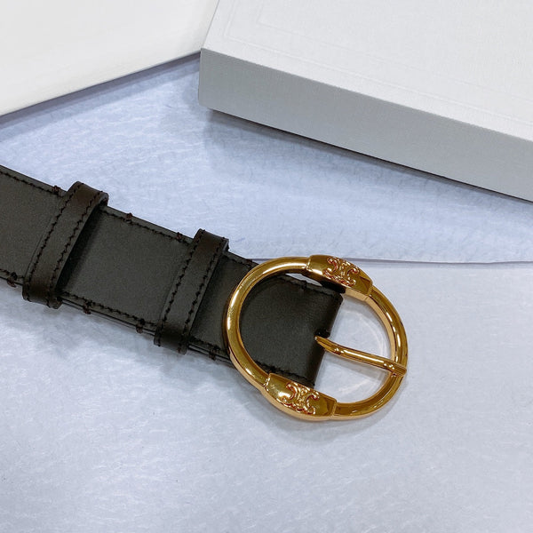 CL LARGE 35MM TWIN TRIOMPHE BELT IN BLACK AND BROWN CALFSKIN GOLD HARDWARE