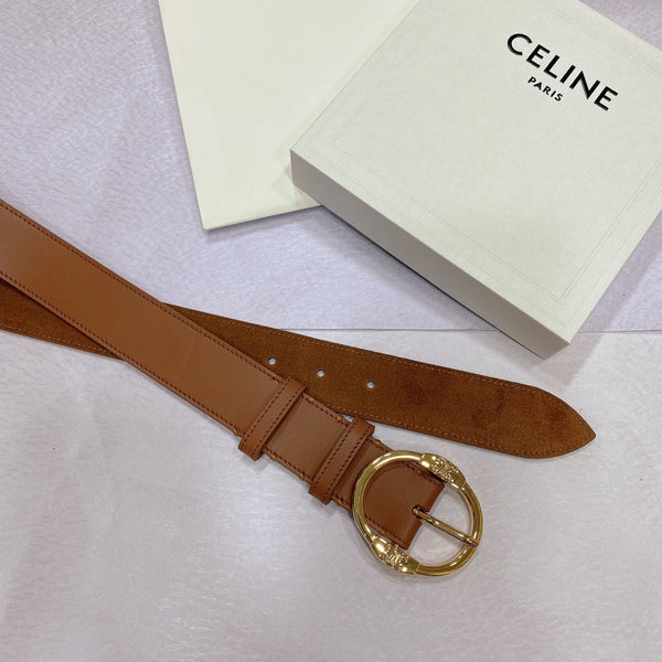 CL LARGE 35MM TWIN TRIOMPHE BELT IN BRONZE BROWN CALFSKIN GOLD HARDWARE
