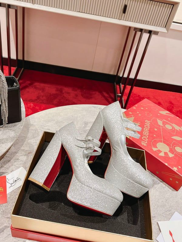 CL Platforms Movida Jane 130 mm Glitter Leather Silver