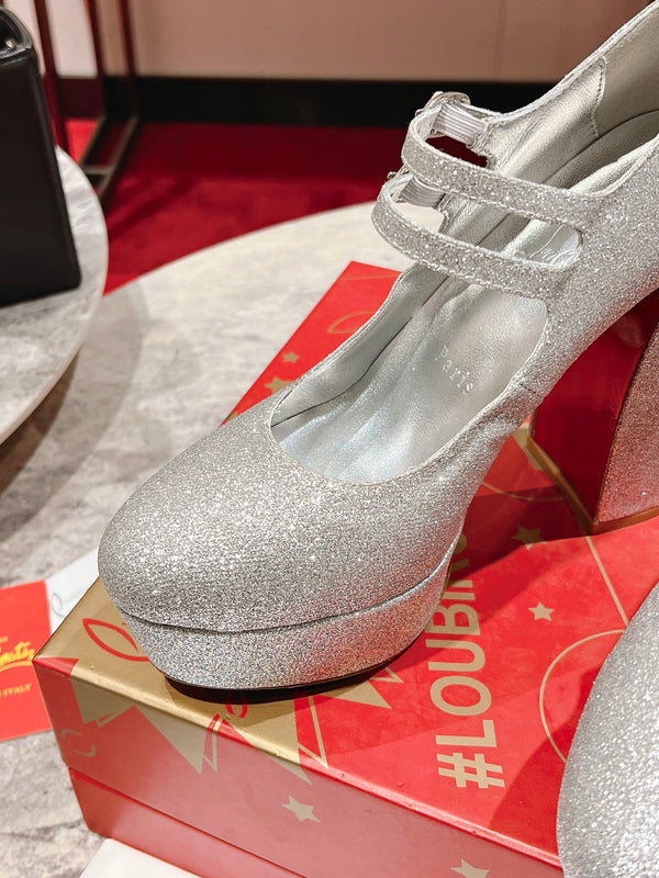 CL Platforms Movida Jane 130 mm Glitter Leather Silver