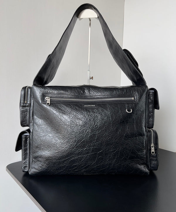 SUPERBUSY LARGE SLING BAG 42 IN BLACK LAMBSKIN