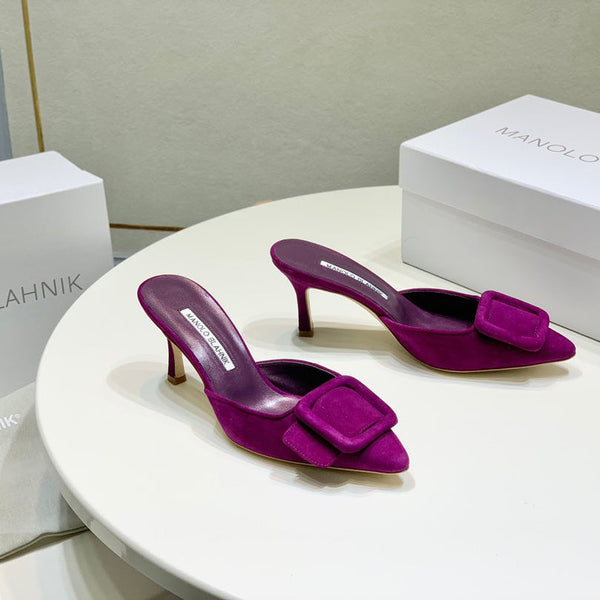 Manolo Mules 7cm Purple Suede Leather Bottom 451194
