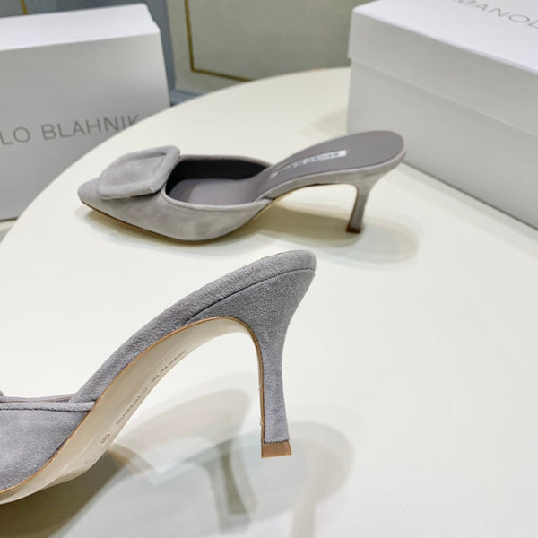 Manolo Mules 7cm Grey Suede Leather Bottom 451193