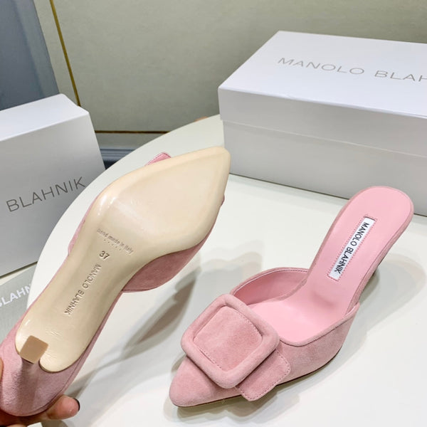 Manolo Mules 7cm Pink Suede Leather Bottom 451188