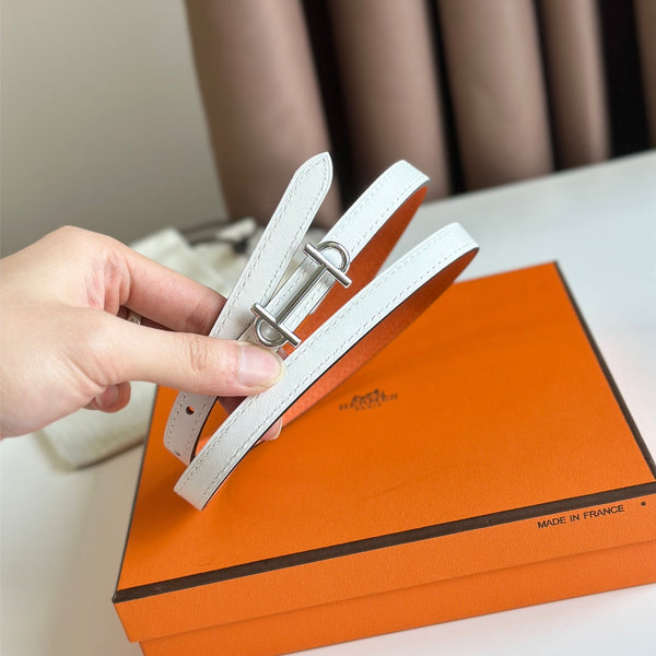 HM GAMMA BUCKLE & REVERSIBLE WHITE AND ORANGE LEATHER STRAP 13MM SILVER HARDWARE