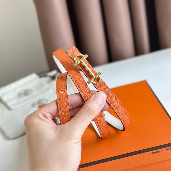 HM GAMMA BUCKLE & REVERSIBLE WHITE AND ORANGE LEATHER STRAP 13MM GOLD HARDWARE