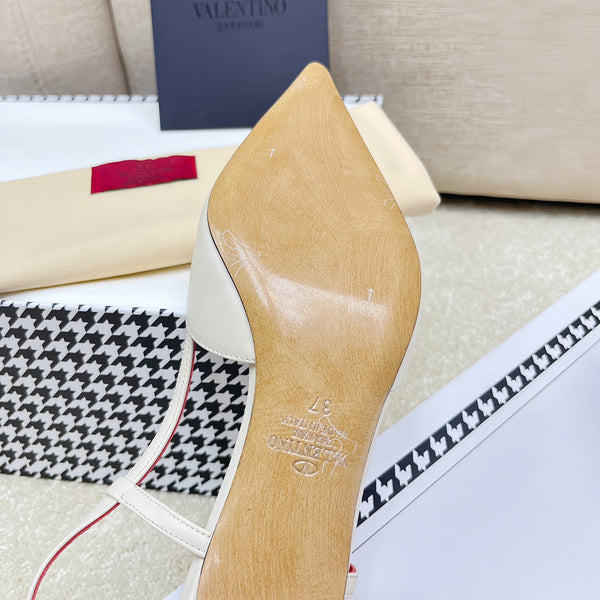 DÉCOLLETÉ VLOGO SLINGBACK IN PELLE DI VITELLO BIANCA CON LOGO ORO