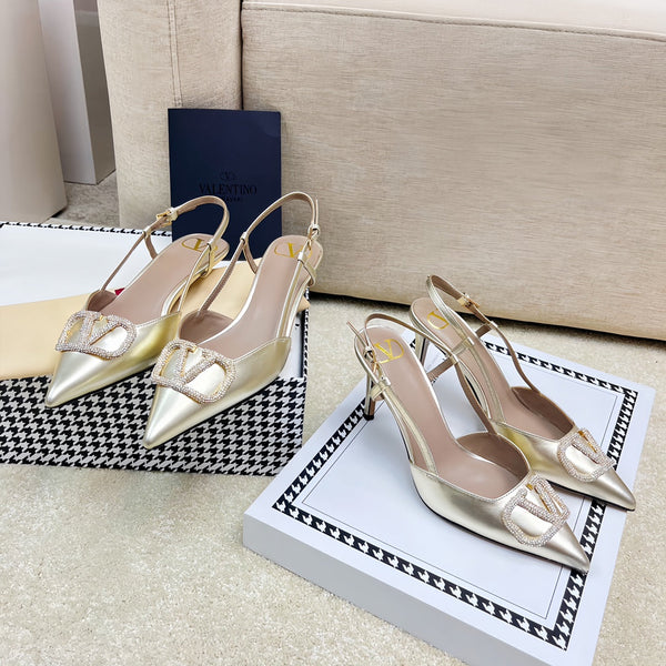 VLOGO SLINGBACK PUMP IN LIGHT GOLD CALFSKIN LEATHER