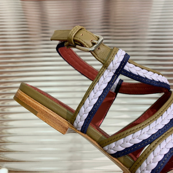 Pantofole Piana Sprightly Charms Sandal Olive Purple Navy Vitello