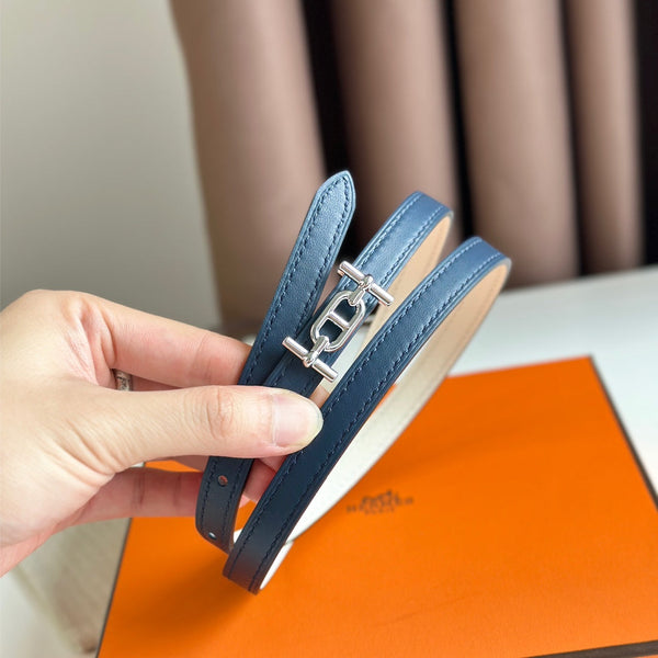 HM ANCRE BUCKLE & REVERSIBLE WHITE AND NAVY BLUE LEATHER STRAP 13MM SILVER HARDWARE