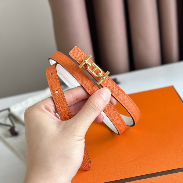 HM ANCRE BUCKLE & REVERSIBLE WHITE AND ORANGE LEATHER STRAP 13MM GOLD HARDWARE
