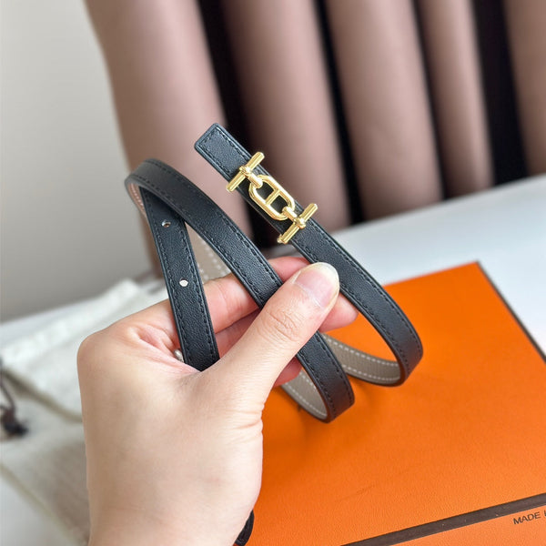 HM ANCRE BUCKLE & REVERSIBLE BLACK AND KHAKI BROWN LEATHER STRAP 13MM GOLD HARDWARE