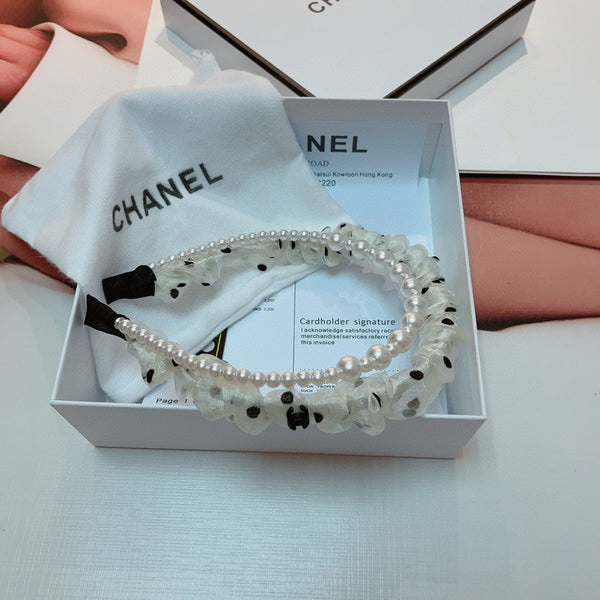 WHITE VOILE FABRIC HAIRBAND WITH PEARL CHAIN 867188