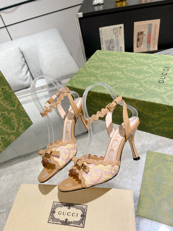 GG HIGH - HEEL SANDAL TAWNY FABRIC ATTACH BOW