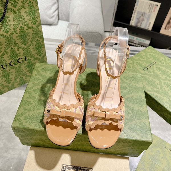 GG HIGH - HEEL SANDAL TAWNY FABRIC ATTACH BOW