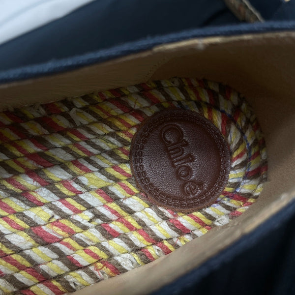 CHLOÉ WOVEN LOAFER IN BLACK DENIM AND COLORFUL RAFFIA