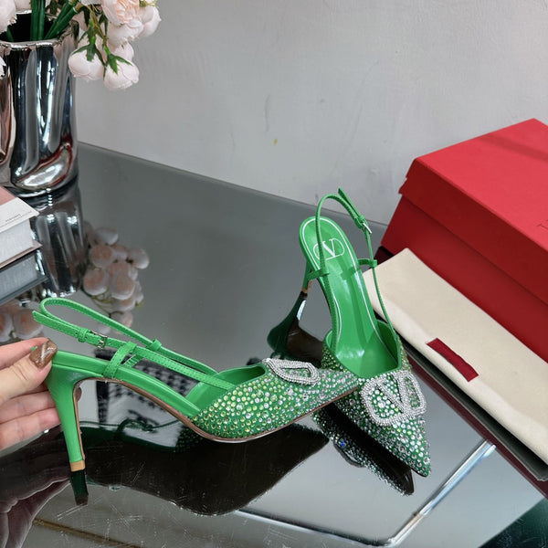 Vlogo Signature Slingback 70 in pelle di vitello verde con cristalli