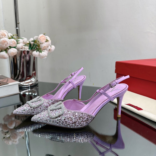 Vlogo Signature Slingback 70 in pelle di vitello viola con cristalli