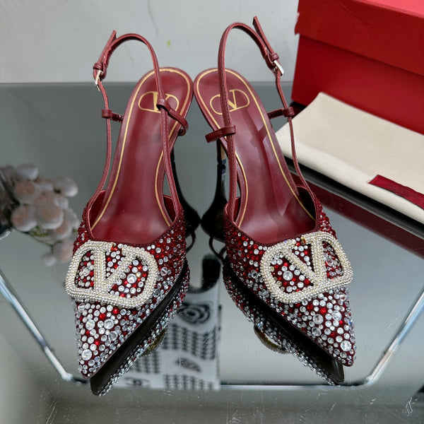 Vlogo Signature Slingback 70 in pelle di vitello bordeaux con cristalli