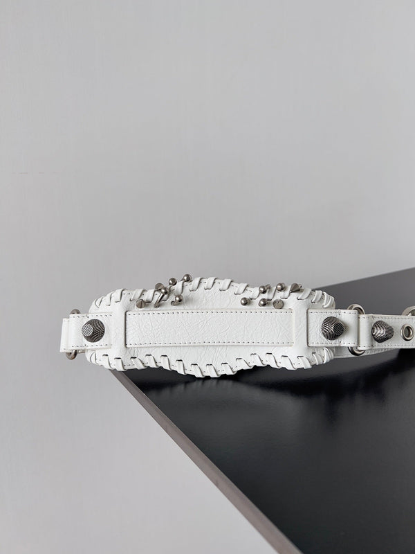 LE CAGOLE XS SHOULDER BAG 26 IN WHITE ARENA LAMBSKIN WITH PIERCING SILVER HARDWARE