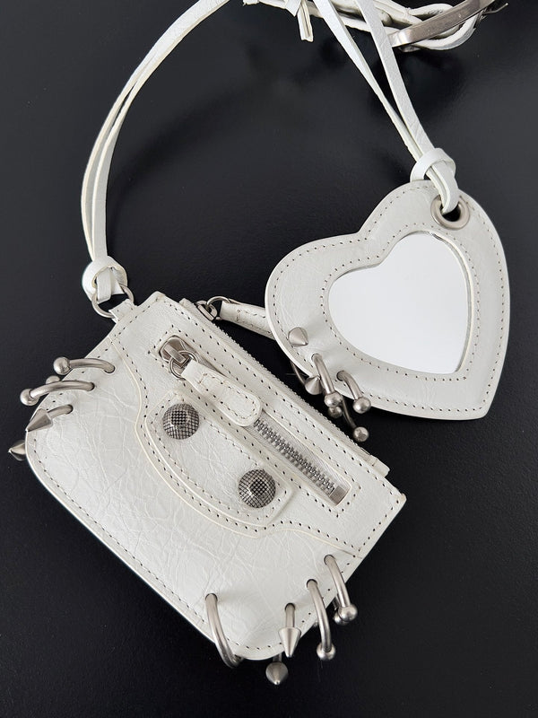 LE CAGOLE XS SHOULDER BAG 26 IN WHITE ARENA LAMBSKIN WITH PIERCING SILVER HARDWARE