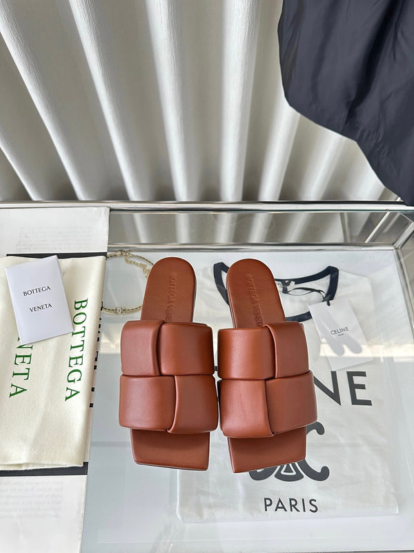 patch mule flat brown lambskin