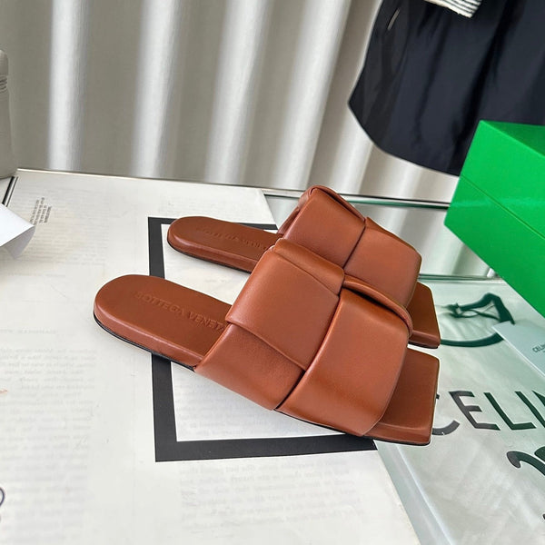 patch mule flat brown lambskin